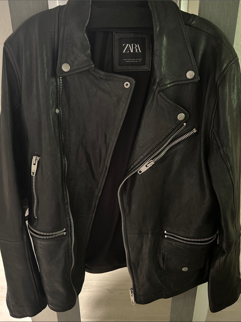 ZARA 100% sheep Leather Biker Jacket with Silver Hardware